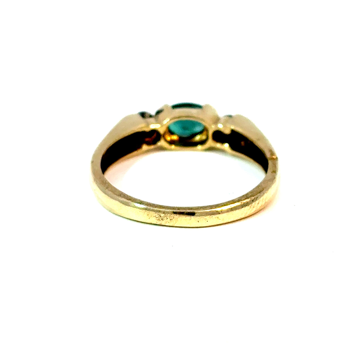14K Yellow Gold Oval Emerald and Diamond Three-Stone Ring, Size 7 3/4 — image 3 of 4
