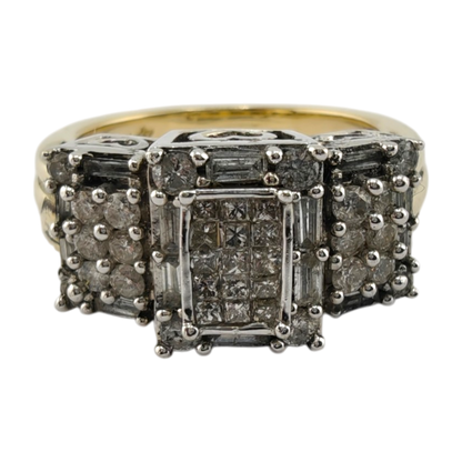14k White Gold Diamond Ring with Mixed Shapes