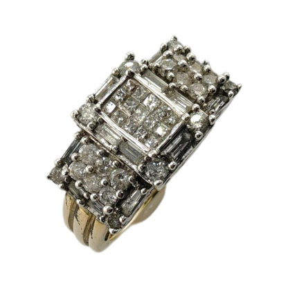 14k White Gold Diamond Ring with Mixed Shapes