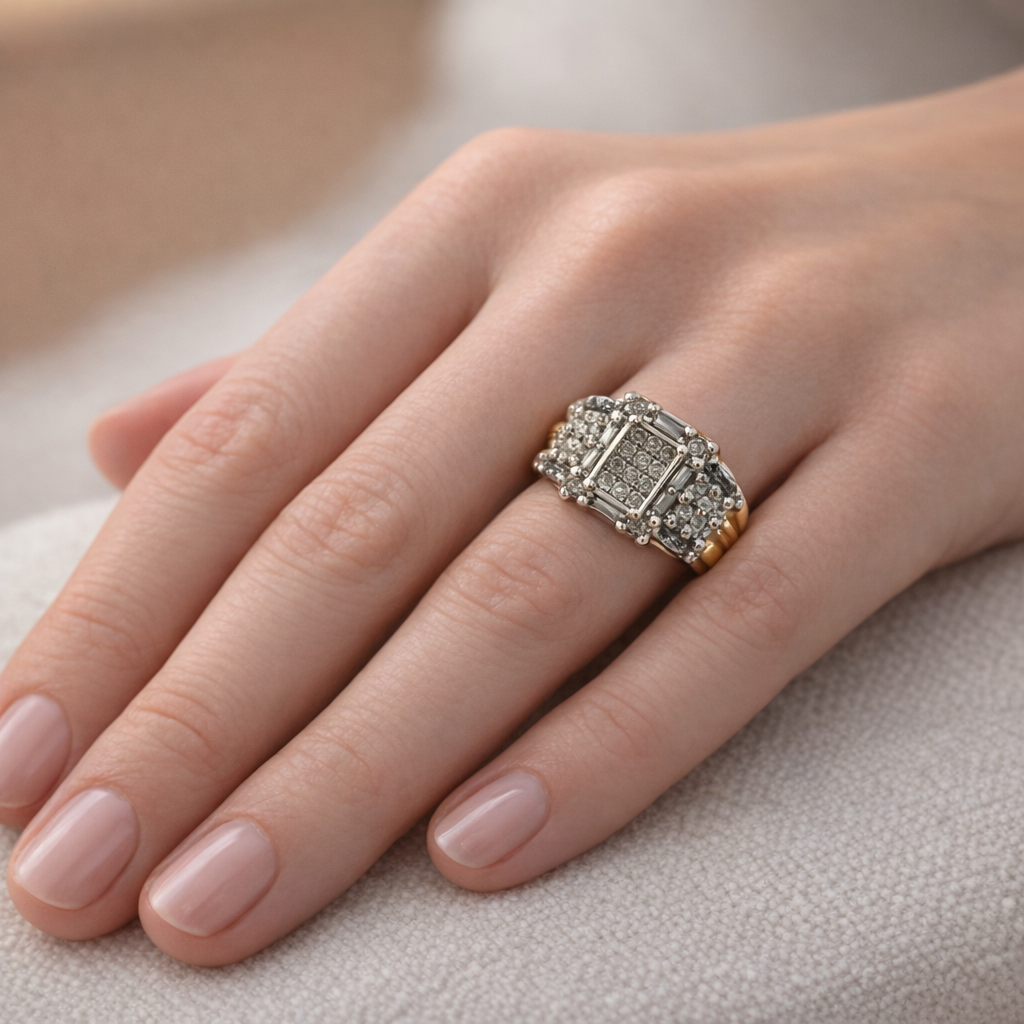 14k White Gold Diamond Ring with Mixed Shapes