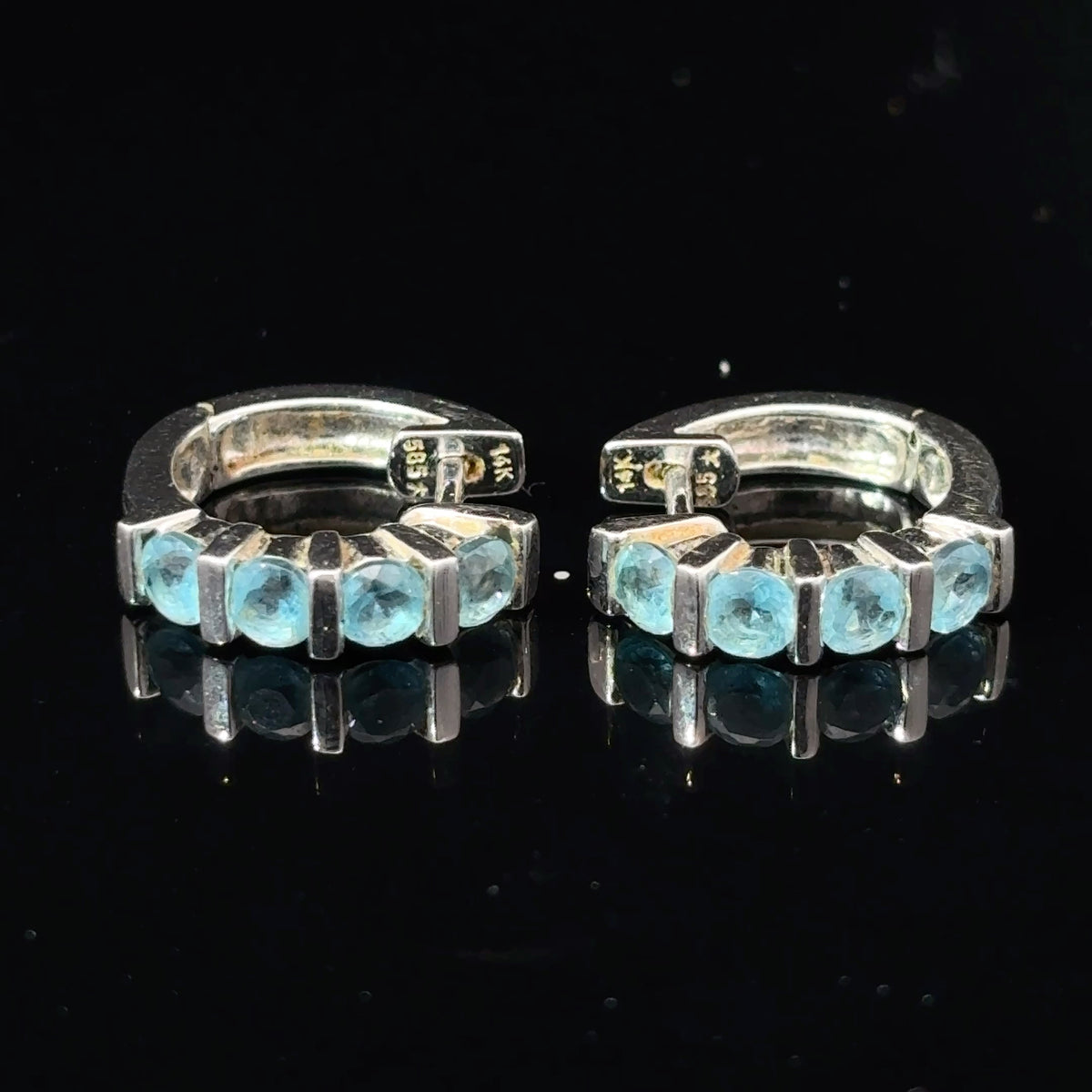 14K White Gold Blue Cubic Zirconia Half-Hoop Earrings — image 1 of 4