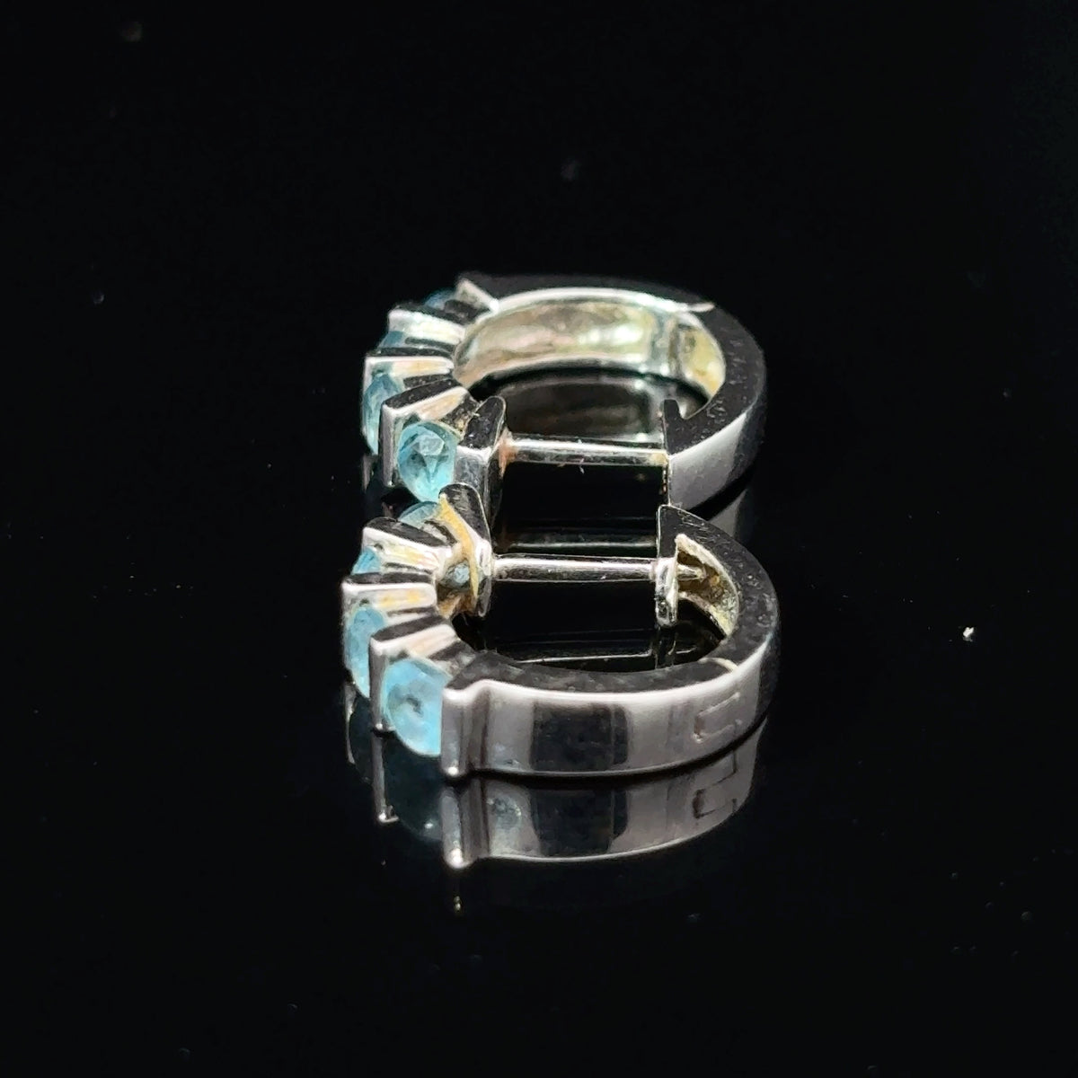14K White Gold Blue Cubic Zirconia Half-Hoop Earrings — image 2 of 4