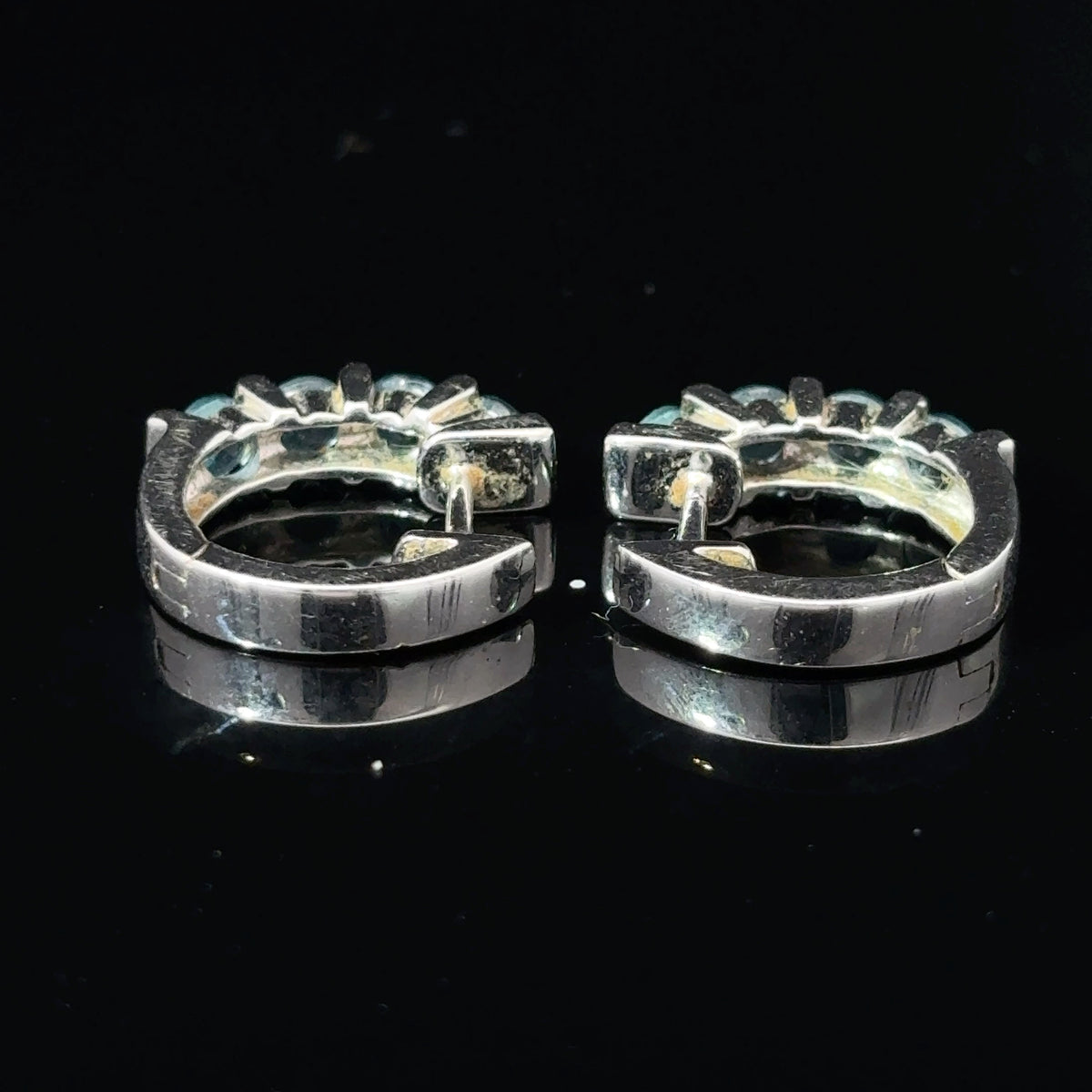 14K White Gold Blue Cubic Zirconia Half-Hoop Earrings — image 3 of 4