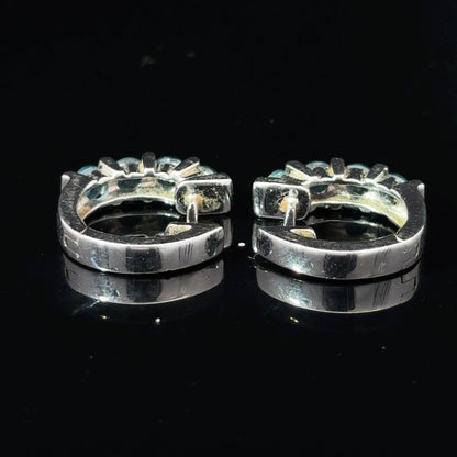 14K White Gold Blue Cubic Zirconia Half-Hoop Earrings — image 3 of 4