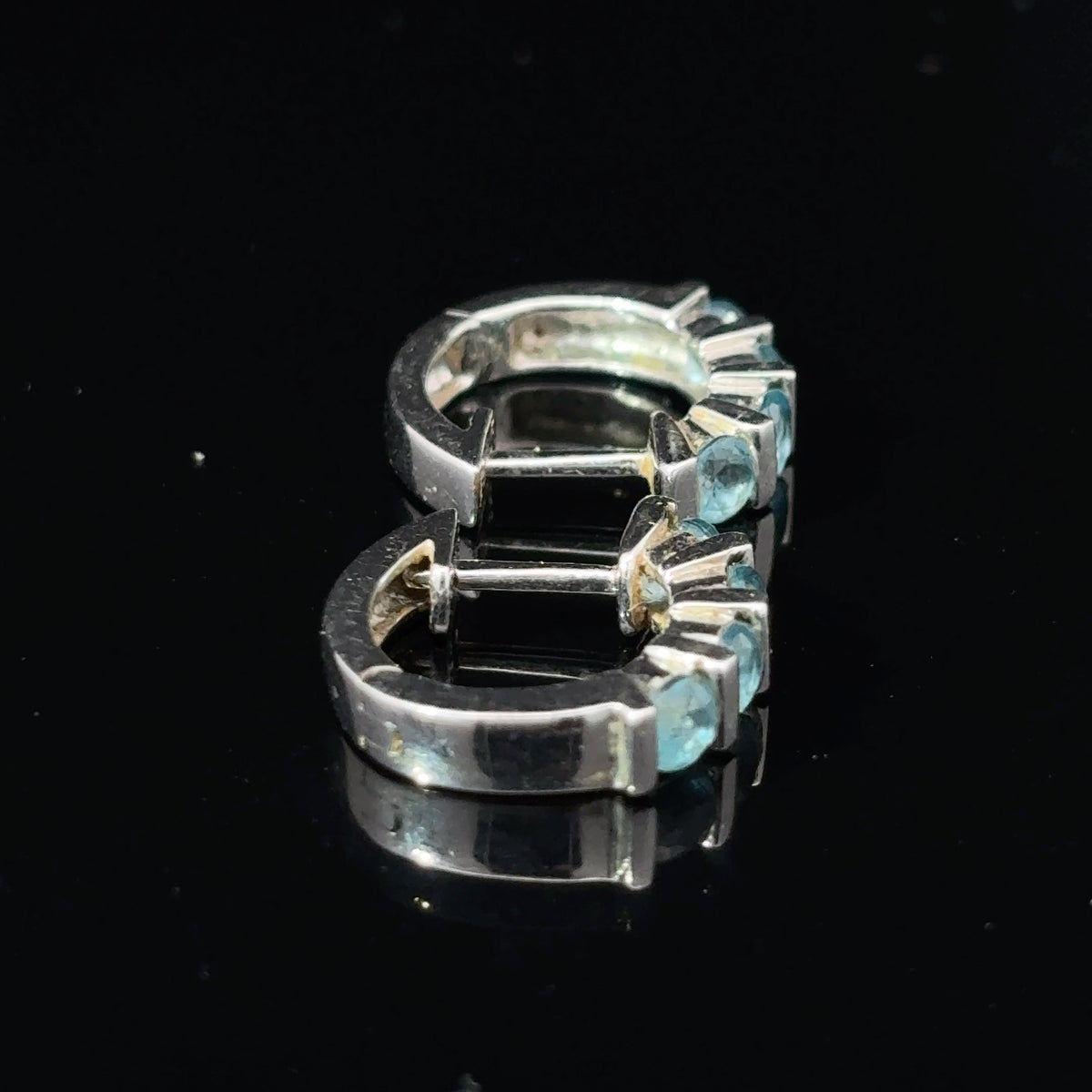 14K White Gold Blue Cubic Zirconia Half-Hoop Earrings — image 4 of 4