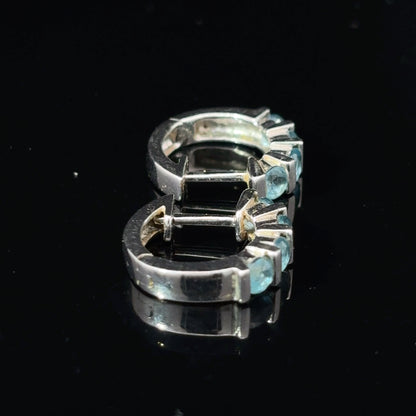 14K White Gold Blue Cubic Zirconia Half-Hoop Earrings — image 4 of 4