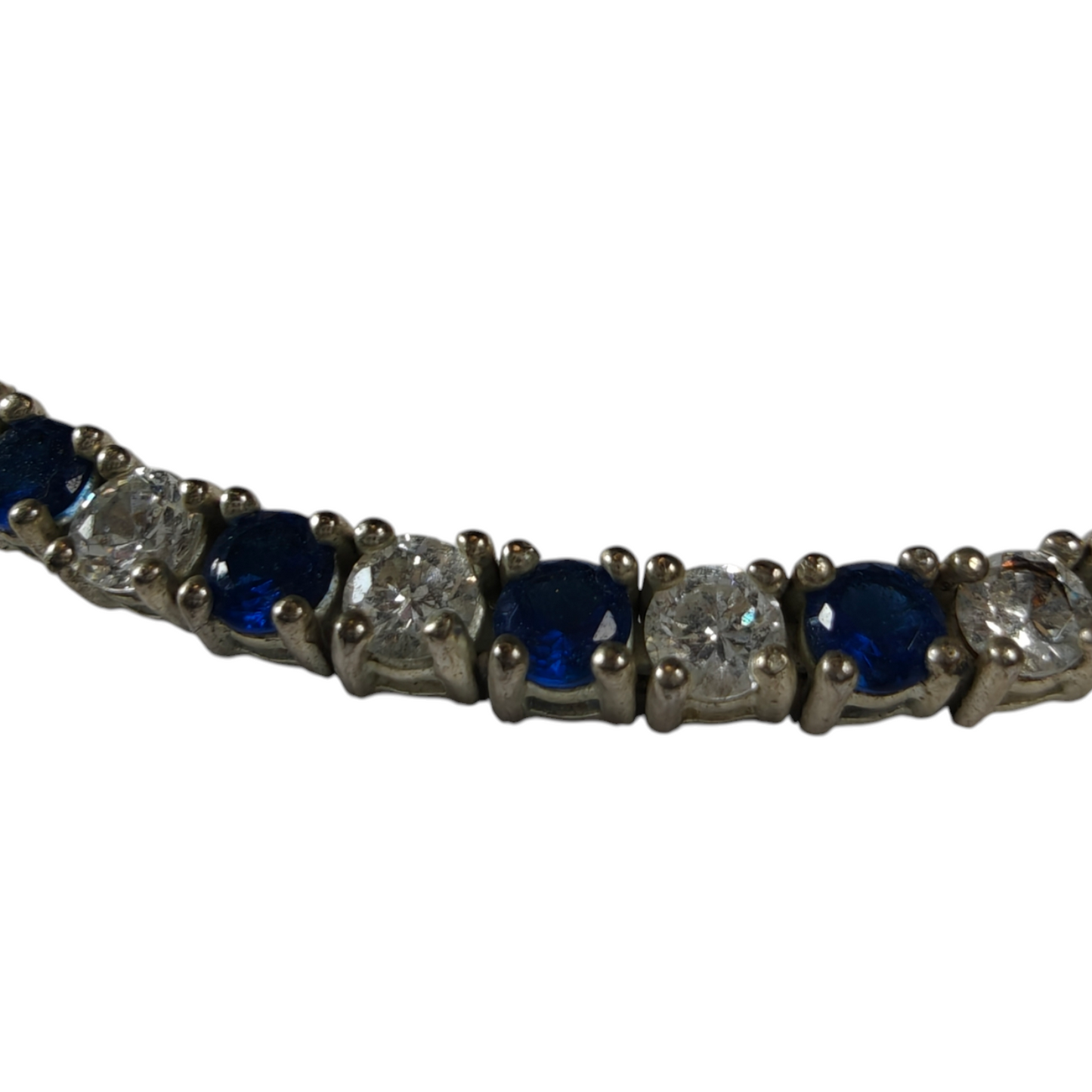 Elegant Silver Tennis Bracelet with Blue and White Cubic Zirconia