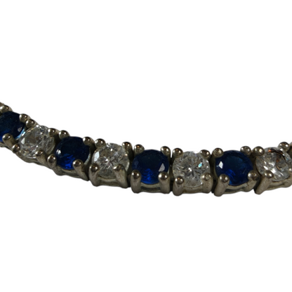 Sterling Silver Tennis Bracelet with White and Blue Cubic Zirconia