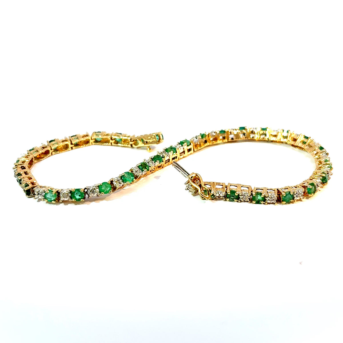14K Yellow Gold Emerald and Diamond Tennis Bracelet, 7 Inches — image 1 of 4