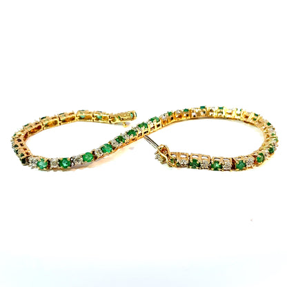 14K Yellow Gold Emerald and Diamond Tennis Bracelet, 7 Inches — image 1 of 4