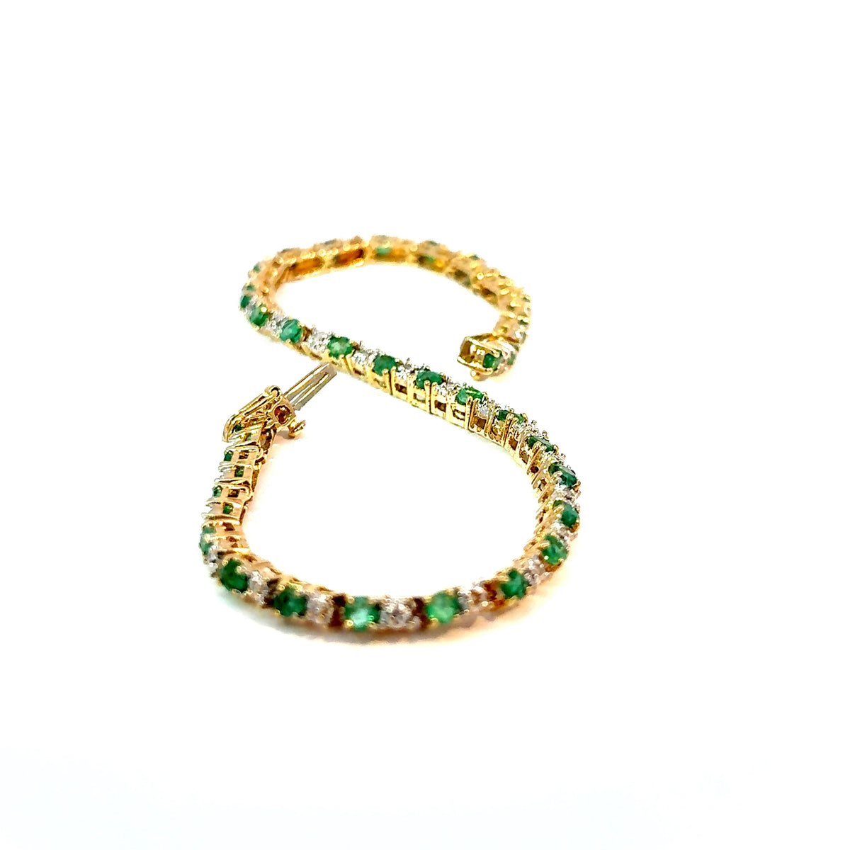 14K Yellow Gold Emerald and Diamond Tennis Bracelet, 7 Inches — image 2 of 4