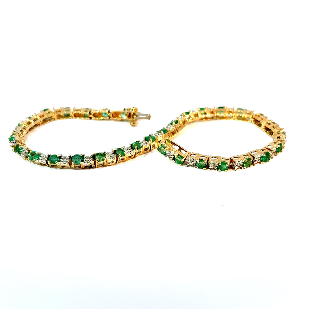 14K Yellow Gold Emerald and Diamond Tennis Bracelet, 7 Inches — image 3 of 4