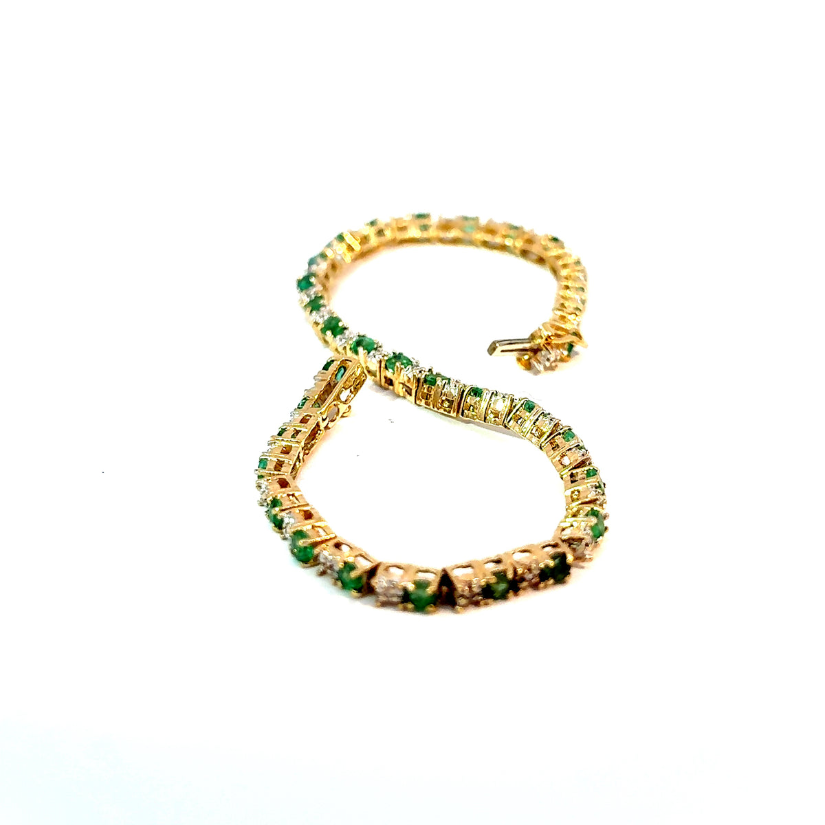 14K Yellow Gold Emerald and Diamond Tennis Bracelet, 7 Inches — image 4 of 4