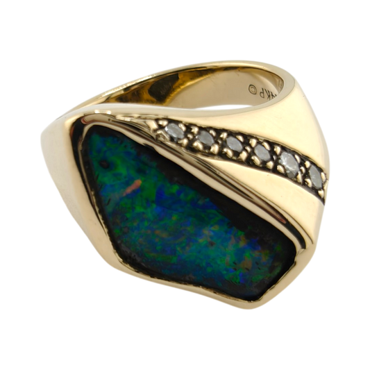Vintage 14k Gold Opal Diamond Ring
