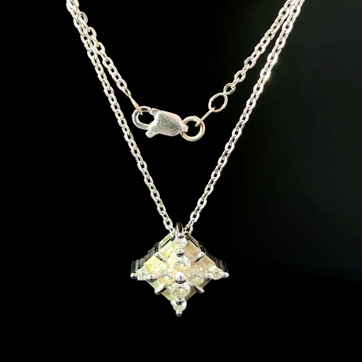 14K White Gold Diamond Cluster Pendant Necklace, 18.5 Inches — image 1 of 4