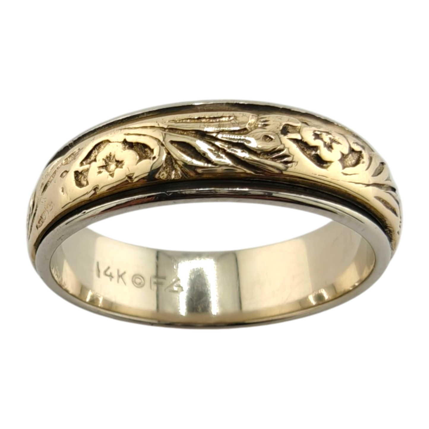 Men's Two-Tone 14k Gold Engraved Ring