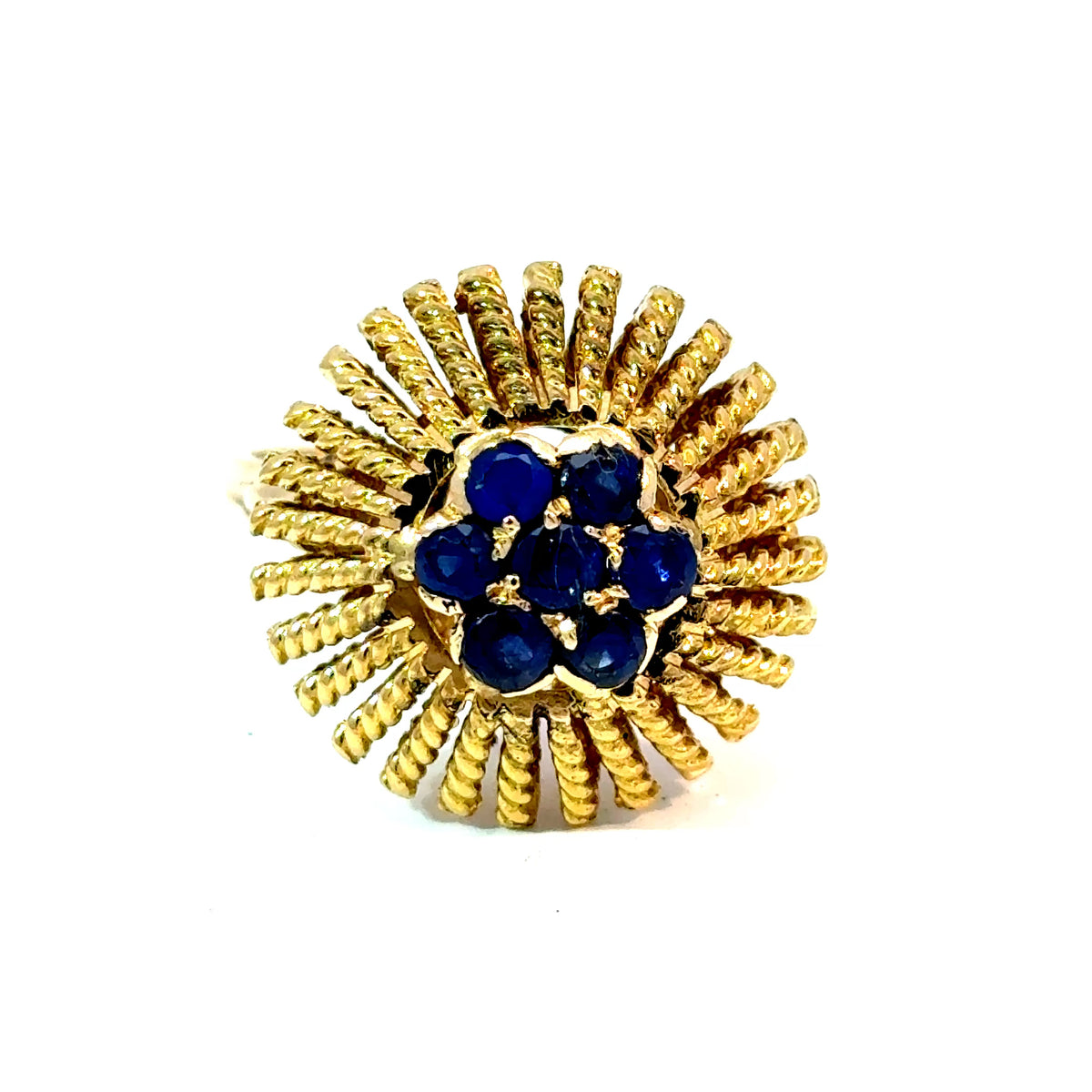 18K Yellow Gold Sapphire Sunburst Cluster Ring, Size 7.5 — image 1 of 4
