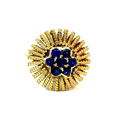 18K Yellow Gold Sapphire Sunburst Cluster Ring, Size 7.5 — image 1 of 4
