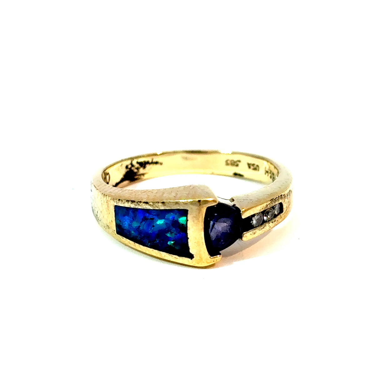 14K Yellow Gold Opal, Tanzanite and Diamond Asymmetrical Bypass Ring — image 1 of 4