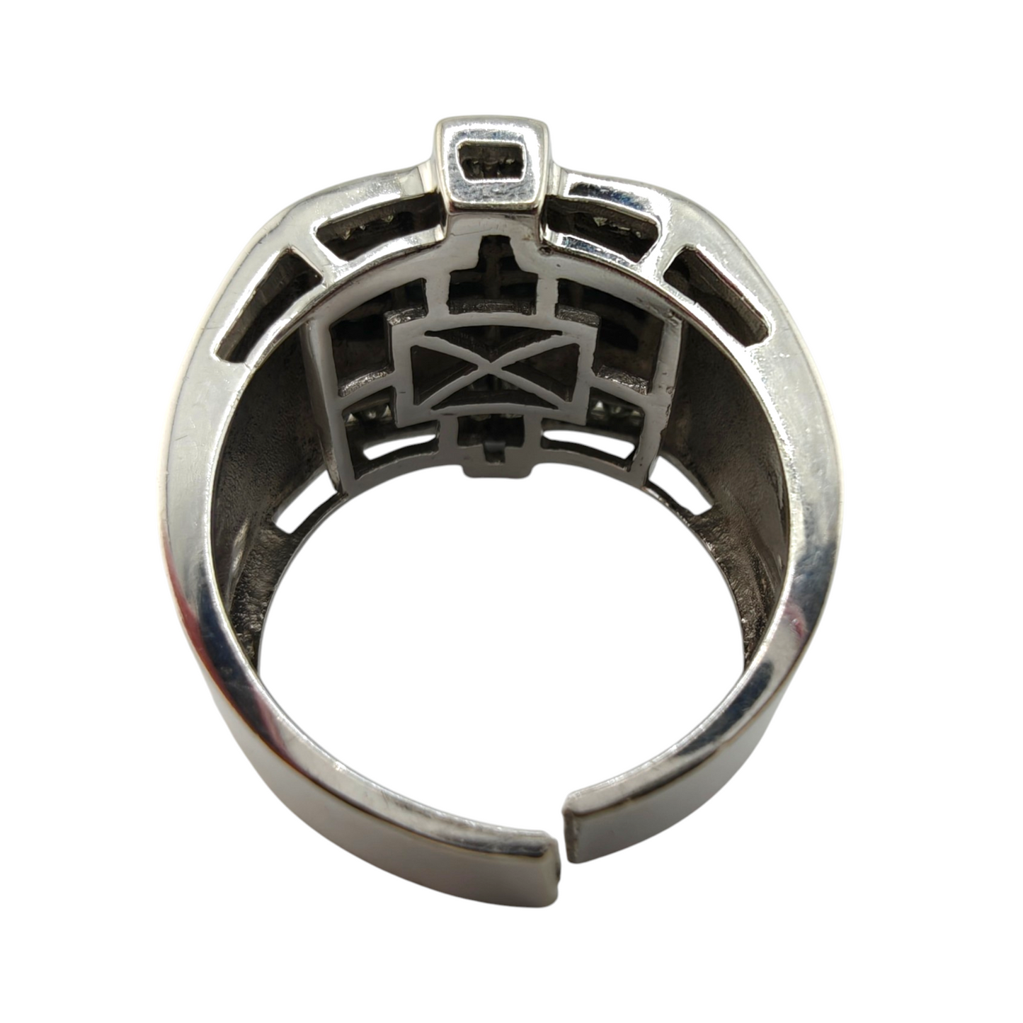 Men's 14K White Gold Blue Diamond-Style and Diamond Ring, Size 11