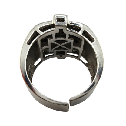Men's 14K White Gold Blue Diamond-Style and Diamond Ring, Size 11