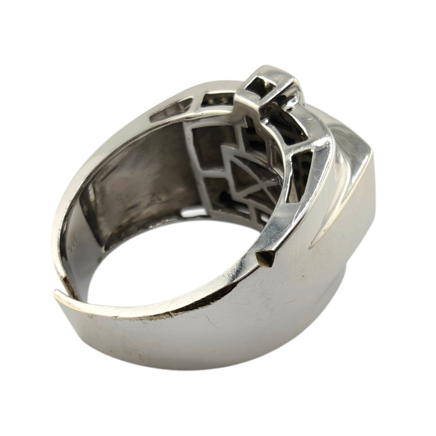 Men's 14K White Gold Blue Diamond-Style and Diamond Ring, Size 11