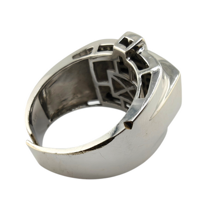 Men's 14K White Gold Blue Diamond-Style and Diamond Ring, Size 11