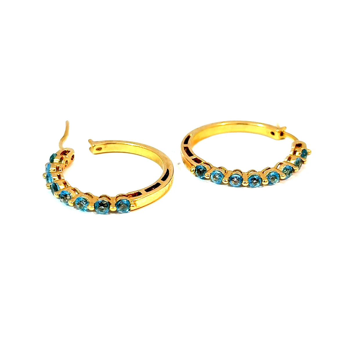 Estate 14k Yellow Gold Blue Topaz Hoop Earrings — image 1 of 4