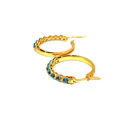 Estate 14k Yellow Gold Blue Topaz Hoop Earrings — image 2 of 4