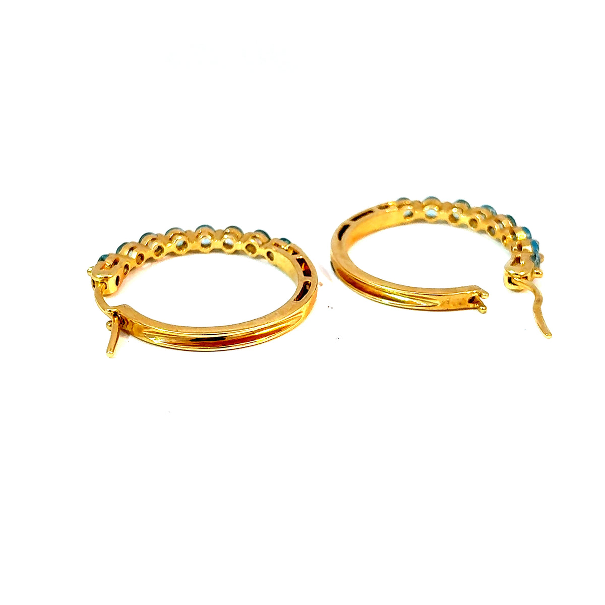 Estate 14k Yellow Gold Blue Topaz Hoop Earrings — image 3 of 4