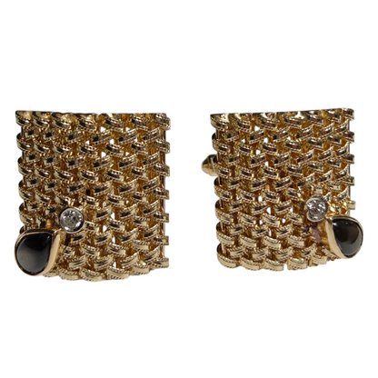 14k Gold Cufflinks with Diamonds and Yellow Sapphires